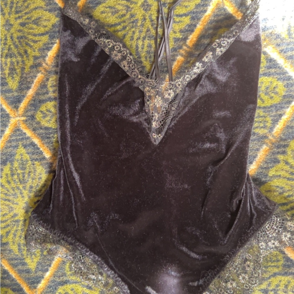 Dreamgirl Black Velvet Lace Bodysuit with Pink Logo Tag